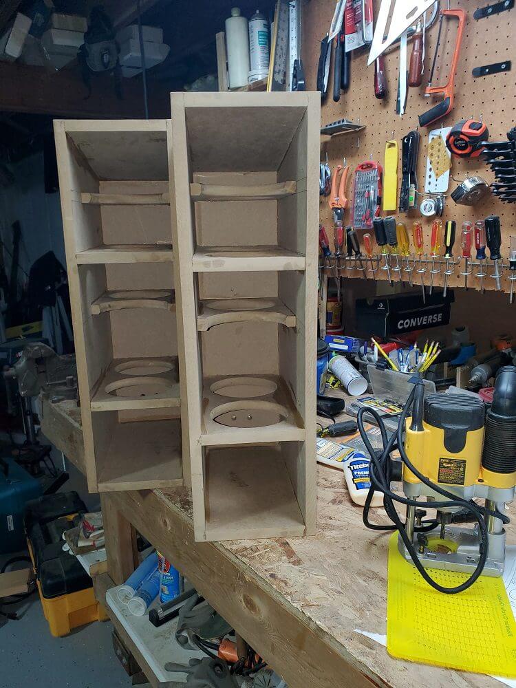 two mdf speaker boxes