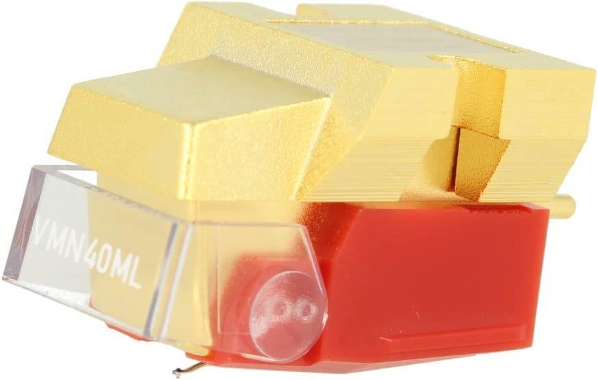 gold and red phono cartridge